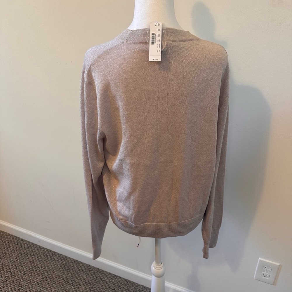 J.Crew  shimmery Lurex Champagne Pink Shimmer Crossover Sweater Size XL - Picture 4 of 7